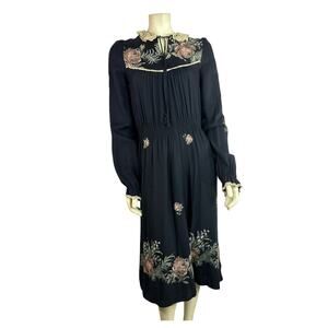 Vintage Boho Cactus N.Y.C Label Crochet Black Hippie Floral Pink Dress size 7